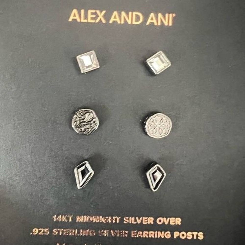 ALEX AND ANI Diamond Jet & Path Of Life Stud Earring Set, NWT